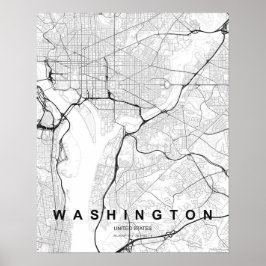 Poster Mapa Minimalista de Washington DC (Preto e Branco)