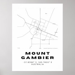 Poster Mapa minimalista do Monte Gambier com coordenadas