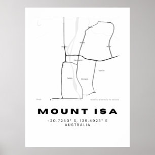 Poster Mapa Minimalista do Monte Isa com Coordenadas  