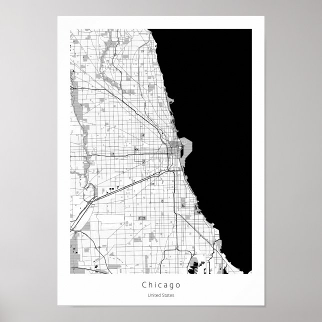 Poster Mapa Mínimo da Linha Branca e Preta de Chicago (Frente)