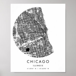 Poster Mapa Mínimo da Rua do Círculo Moderno de Chicago I