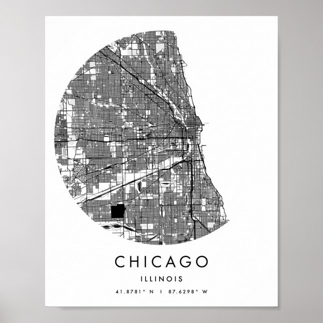 Poster Mapa Mínimo da Rua do Círculo Moderno de Chicago I (Frente)