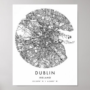 Poster Mapa Mínimo da Rua do Círculo Moderno de Dublin, I