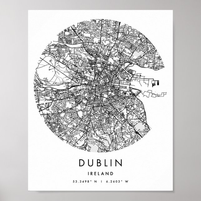 Poster Mapa Mínimo da Rua do Círculo Moderno de Dublin, I (Frente)
