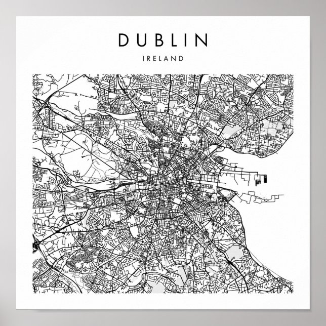 Poster Mapa Mínimo das Ruas Modernas da Irlanda de Dublin (Frente)