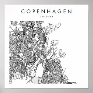 Poster Mapa Mínimo das Ruas Modernas de Copenhaga Dinamar
