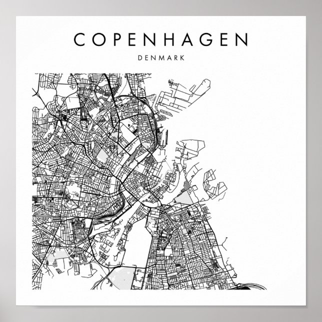 Poster Mapa Mínimo das Ruas Modernas de Copenhaga Dinamar (Frente)