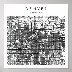 Poster Mapa Mínimo das Ruas Modernas de Denver Colorado