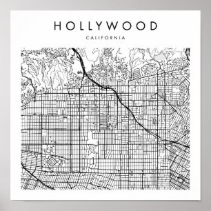 Poster Mapa Mínimo das Ruas Modernas de Hollywood Califor