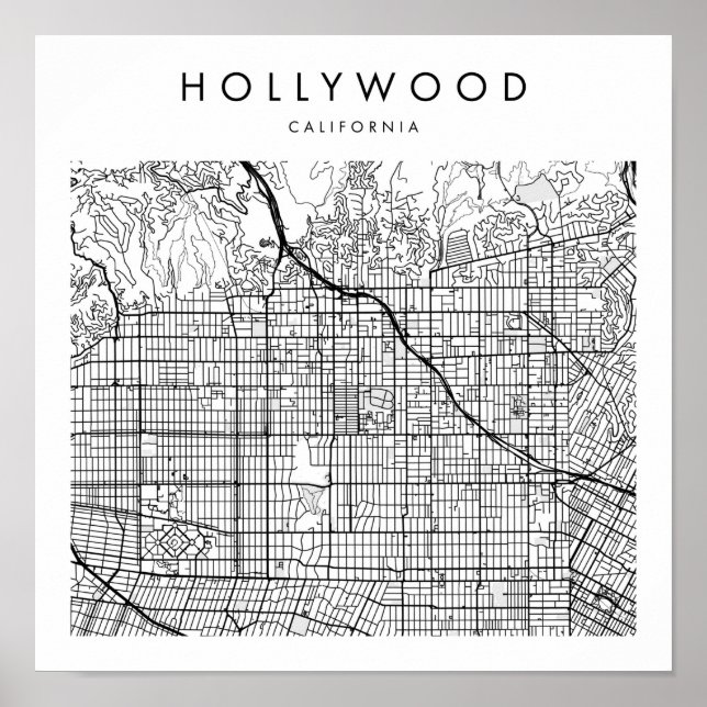 Poster Mapa Mínimo das Ruas Modernas de Hollywood Califor (Frente)
