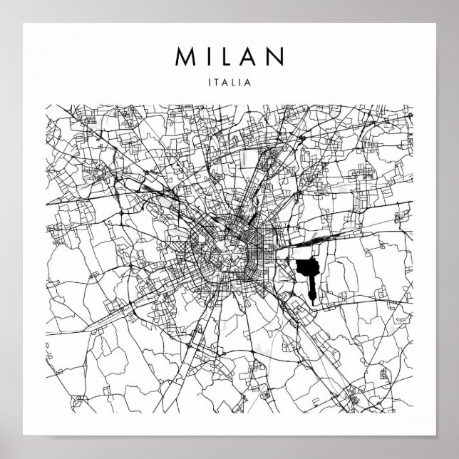 Poster Mapa Mínimo das Ruas Modernas de Milan Italia (Frente)