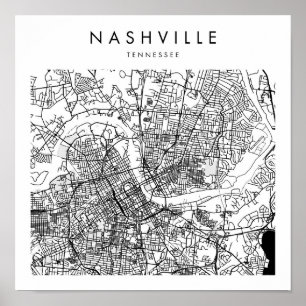 Poster Mapa mínimo das ruas modernas de Nashville Tenness