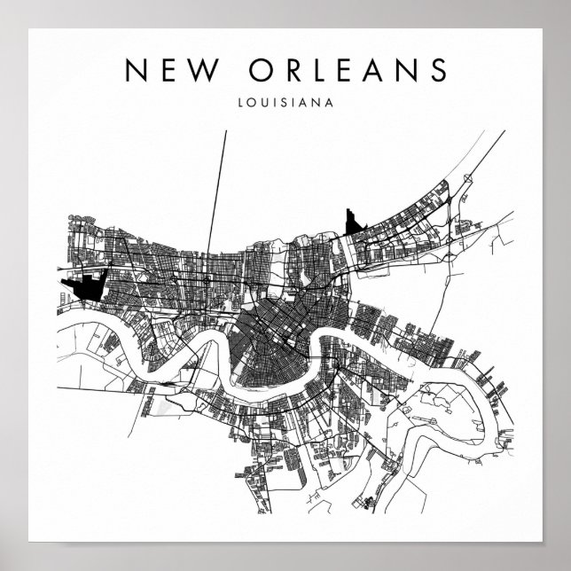 Poster Mapa Mínimo das Ruas Modernas de Nova Orleans Loui (Frente)
