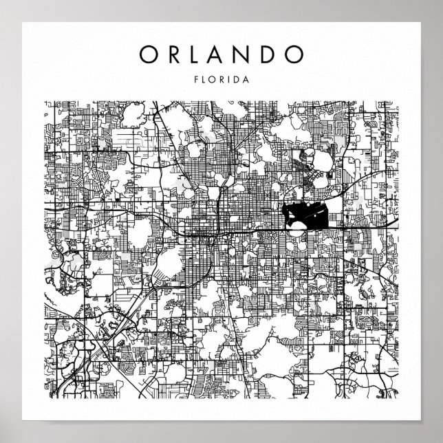 Poster Mapa Mínimo das Ruas Modernas de Orlando Florida (Frente)
