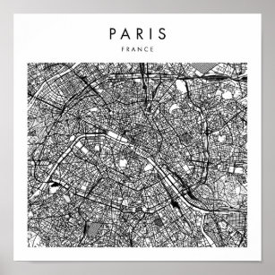 Poster Mapa mínimo das ruas modernas de Paris França
