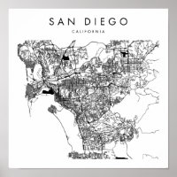 Mapa Mínimo das Ruas Modernas de San Diego Califor