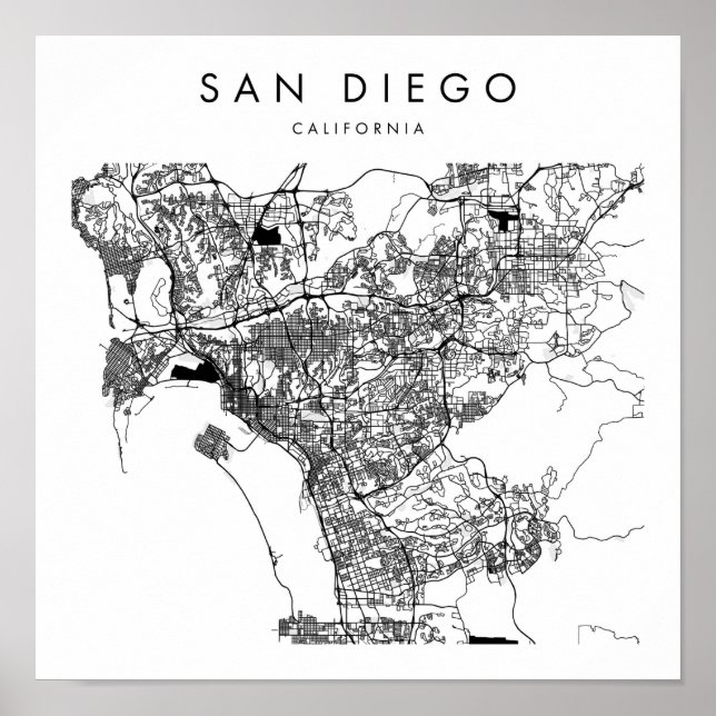 Poster Mapa Mínimo das Ruas Modernas de San Diego Califor (Frente)