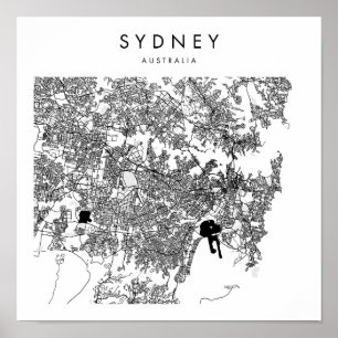 Poster Mapa mínimo das ruas modernas de Sydney, Austrália