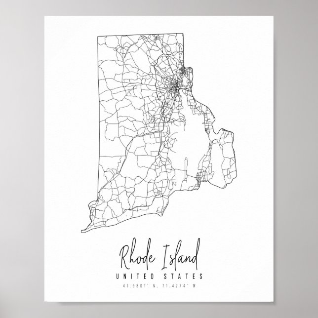 Poster Mapa Mínimo das Ruas Rhode Island (Frente)