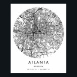 Poster Mapa Mínimo do Círculo Moderno de Atlanta Georgia<br><div class="desc">Mapa Mínimo do Círculo Moderno de Atlanta Georgia</div>