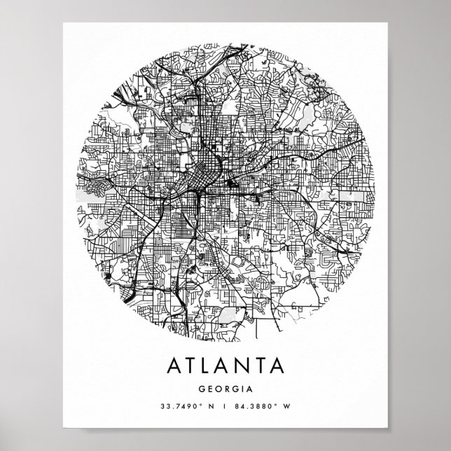 Poster Mapa Mínimo do Círculo Moderno de Atlanta Georgia (Frente)