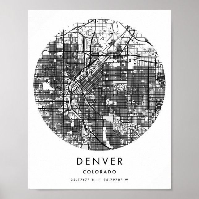 Poster Mapa Mínimo do Círculo Moderno de Denver Colorado (Frente)