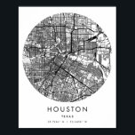 Poster Mapa Mínimo do Círculo Moderno de Houston Texas<br><div class="desc">Mapa Mínimo do Círculo Moderno de Houston Texas</div>