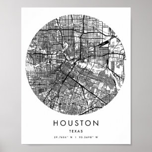 Poster Mapa Mínimo do Círculo Moderno de Houston Texas