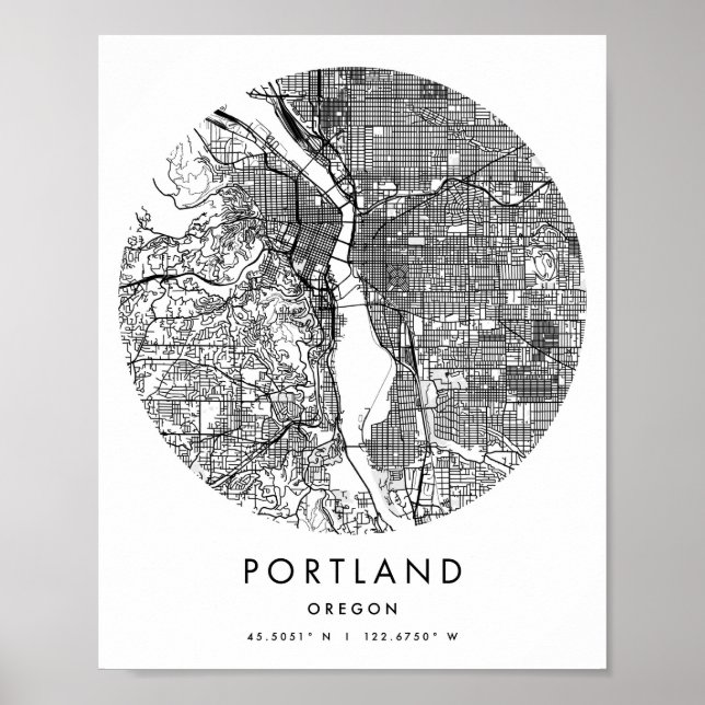 Poster Mapa Mínimo do Círculo Moderno de Portland Oregon (Frente)
