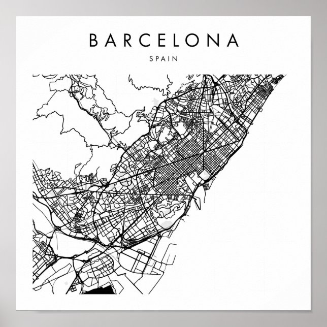 Poster Mapa Mínimo Moderno da Espanha de Barcelona (Frente)