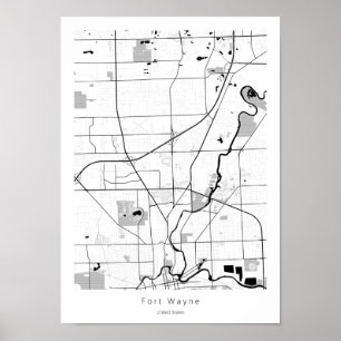 Poster Mapa Mínimo Simples Fort Wayne Indiana