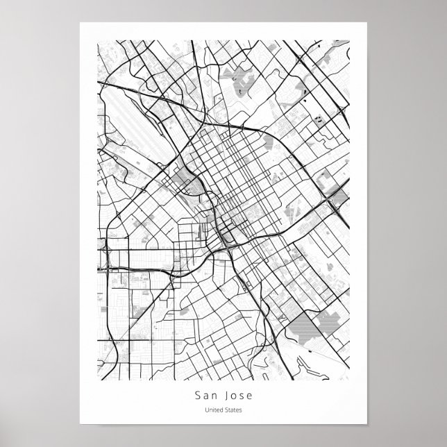Poster Mapa Moderno da Cidade Mínima de San Jose Californ (Frente)