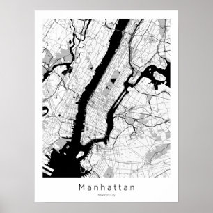 Poster Mapa Monocromático Moderno de Manhattan Nova Iorqu
