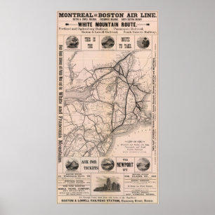 Poster Mapa Montreal e linha de ar de Boston