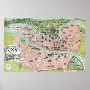 Poster Mapa monumental Garnier Freres Paris 1894 de Lyon