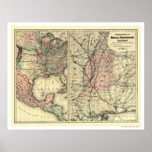 Poster Mapa móvel & do noroeste 1871 da estrada de ferro