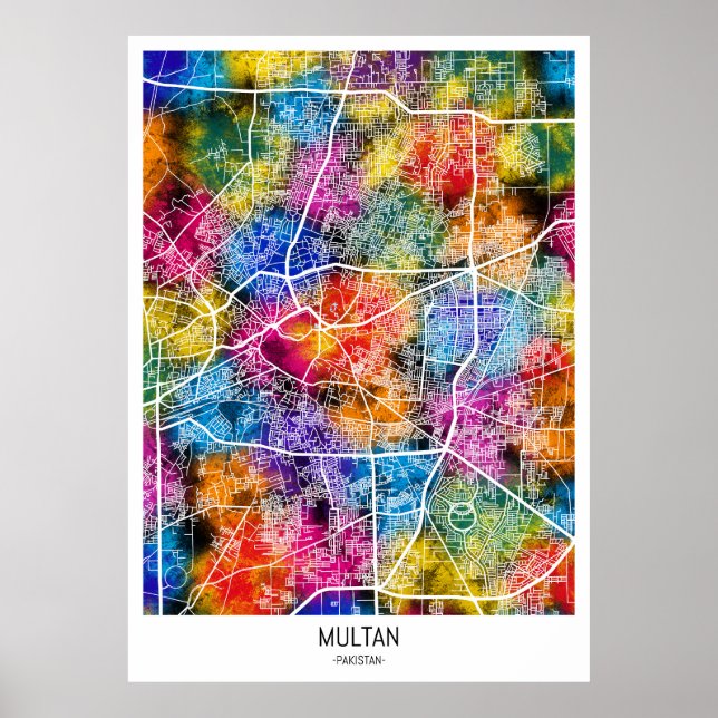 Poster Mapa Multão da Cidade do Paquistão (Frente)