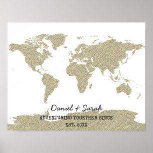 Poster mapa mundi abstrato pôster arte dourado brilho gli