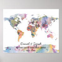 Mapa-múndi em aquarela pôster de arte abstrata