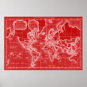 Poster Mapa Mundial (1766) Vermelho e Branco