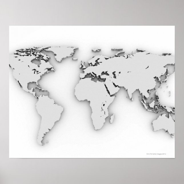Póster Mapa mundial 3D, imagem gerada por computador (Frente)