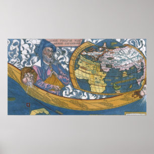 Poster Mapa Mundial Antigo com Claudius Ptolemy, 1507
