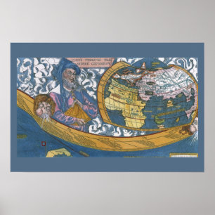 Poster Mapa Mundial Antigo com Claudius Ptolemy, 1507