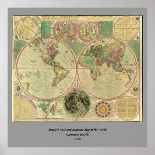 Poster Mapa mundial antigo de Carington Bowles, cerca de