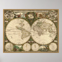 Mapa mundial antigo de Frederick de Wit em 1660