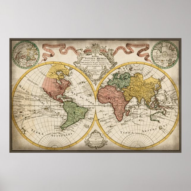 Poster Mapa Mundial Antiquado (Frente)