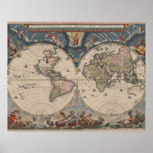 Poster Mapa Mundial Antiquado: Arte Cartográfica Históric