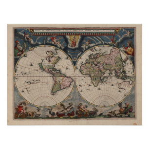 Póster Mapa Mundial Antiquado: Arte Cartográfica Históric