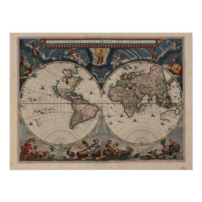 Póster Mapa Mundial Antiquado: Arte Cartográfica Históric (Frente)
