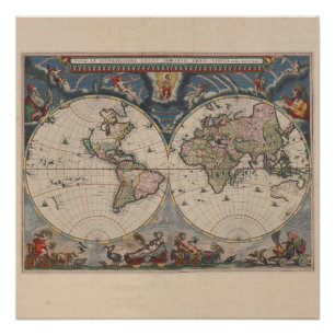 Póster Mapa Mundial Antiquado: Arte Cartográfica Históric